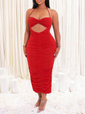 Solid Cutout Ruched Dress