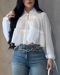 Women's Chiffon Ruffle Long Sleeve Shirt White