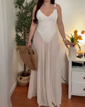Women's V-Neck Tummy-Control Mesh Slip Maxi Dress White
