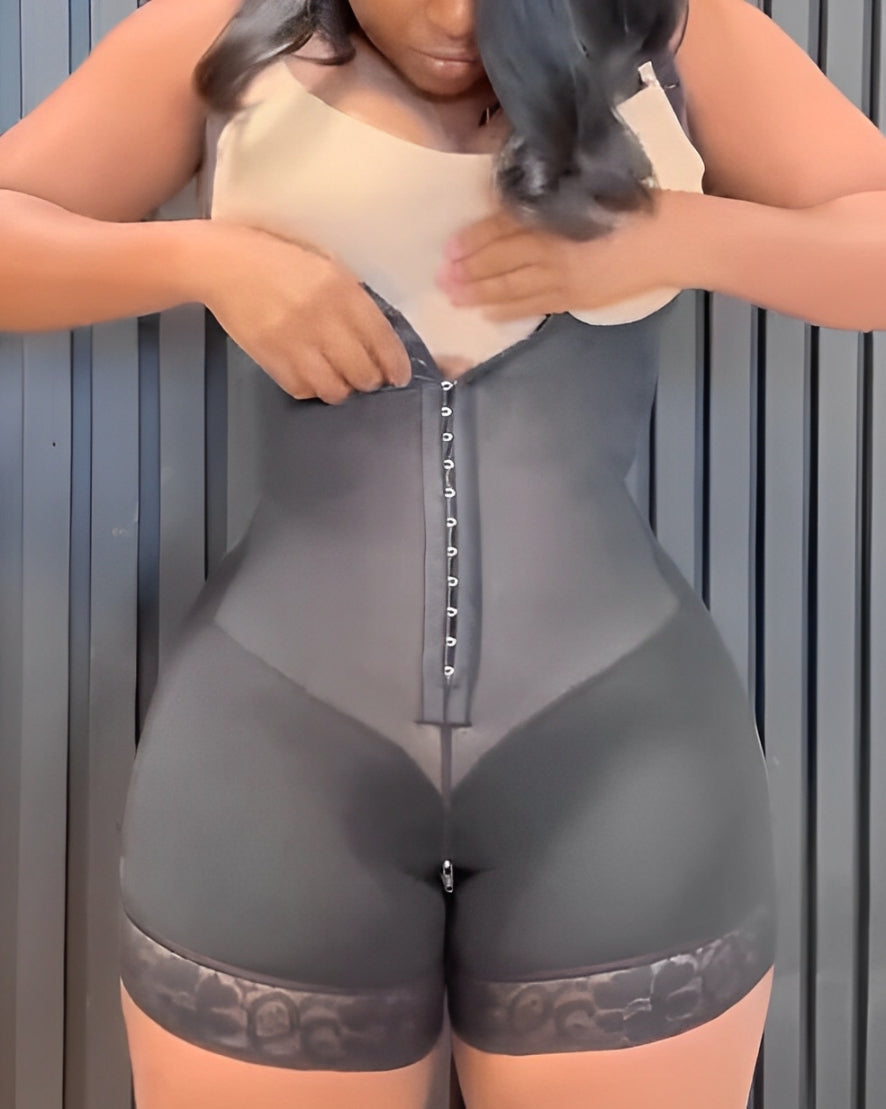 Abdominal Compression Hook and Eye Sleeveless Shapewear Black