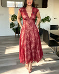 Floral Lace Deep V High Slit A-Line Midi Dress