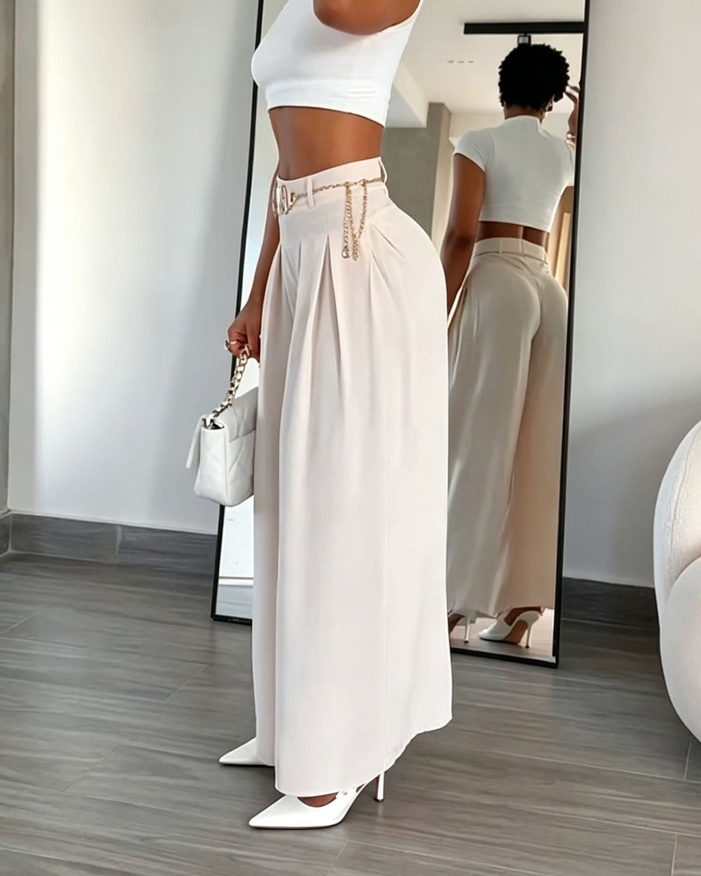 High-Waisted Pleated Wide-Leg Pants
