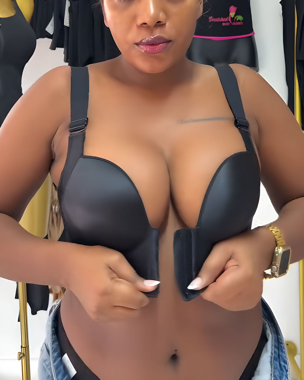 Front And Back Clasp Deep V Push Up Wide Shoulder Strap Shaping Bra