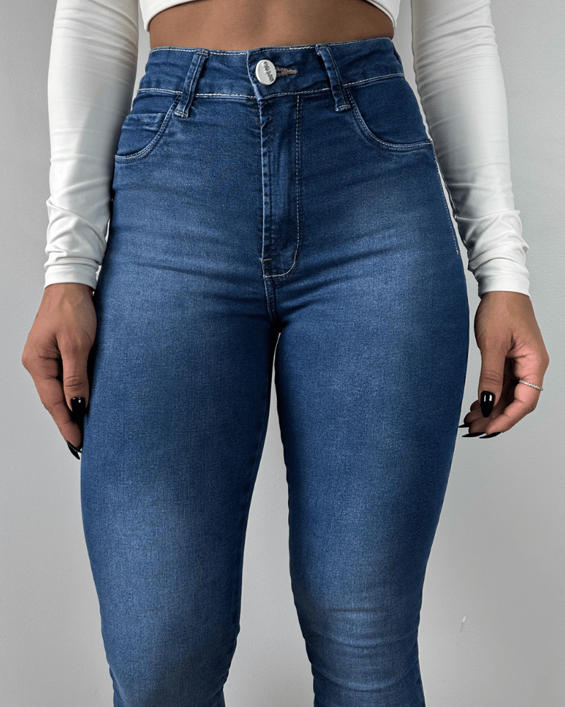 High Waist Calca Jeans Brun Blue