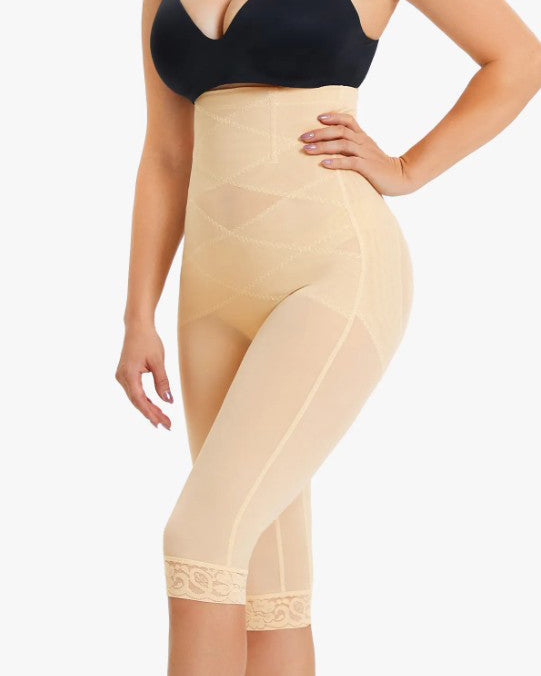 High Waist Lace Trim Sheer Mesh Shaper Pants