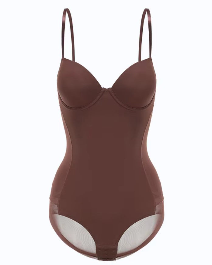 Women's V-Neck Mesh Tummy Control Thong Shaping Bodysuit