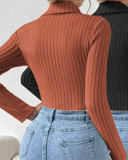 Knitted Long-Sleeved Turtleneck Slim-Fit Bodysuit
