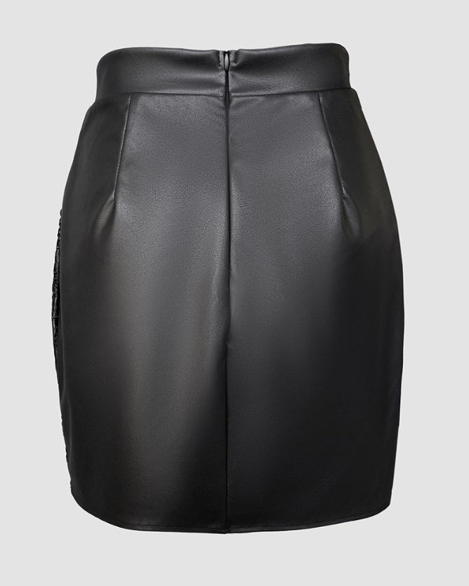 Fashionable Hollow Leather Hip Skirt