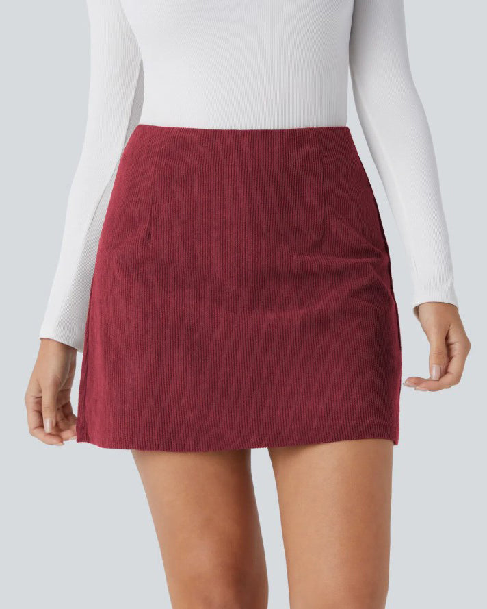 Corduroy Slimming Built In Shorts Skirt DarkRed