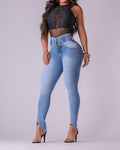 High Waist Slit Penny Skinny Jeans Lightblue