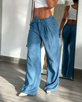 Washed Pleated Wide Leg Jeans