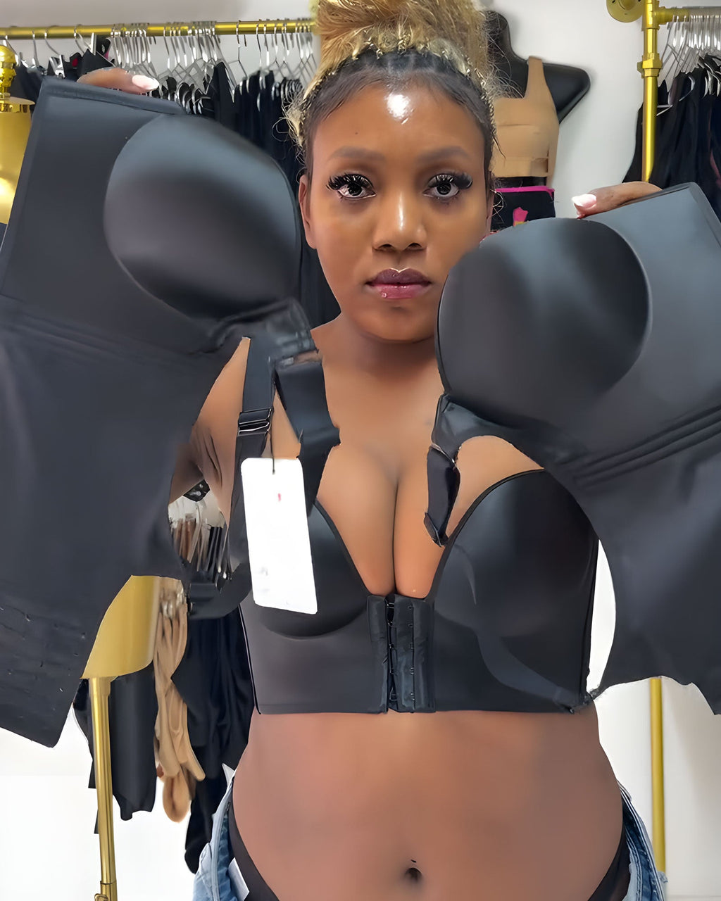 Front And Back Clasp Deep V Push Up Wide Shoulder Strap Shaping Bra