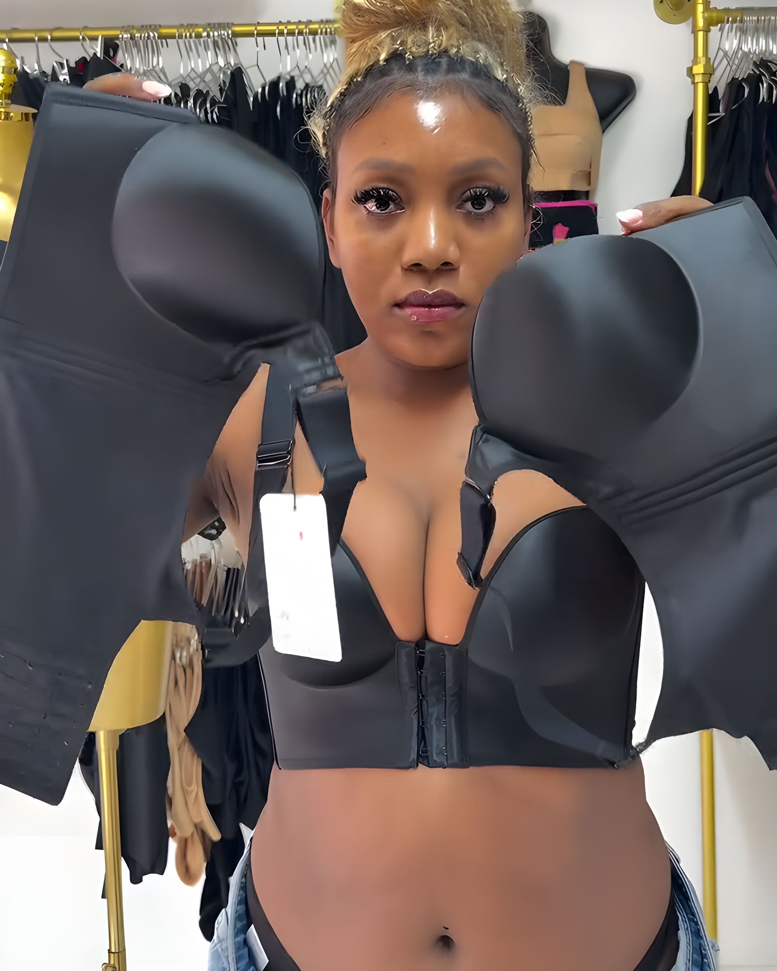Front And Back Clasp Deep V Push Up Wide Shoulder Strap Shaping Bra