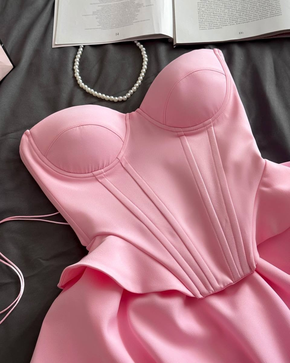 Strapless Corset Top and Flared Mini Skirt Two Piece Set