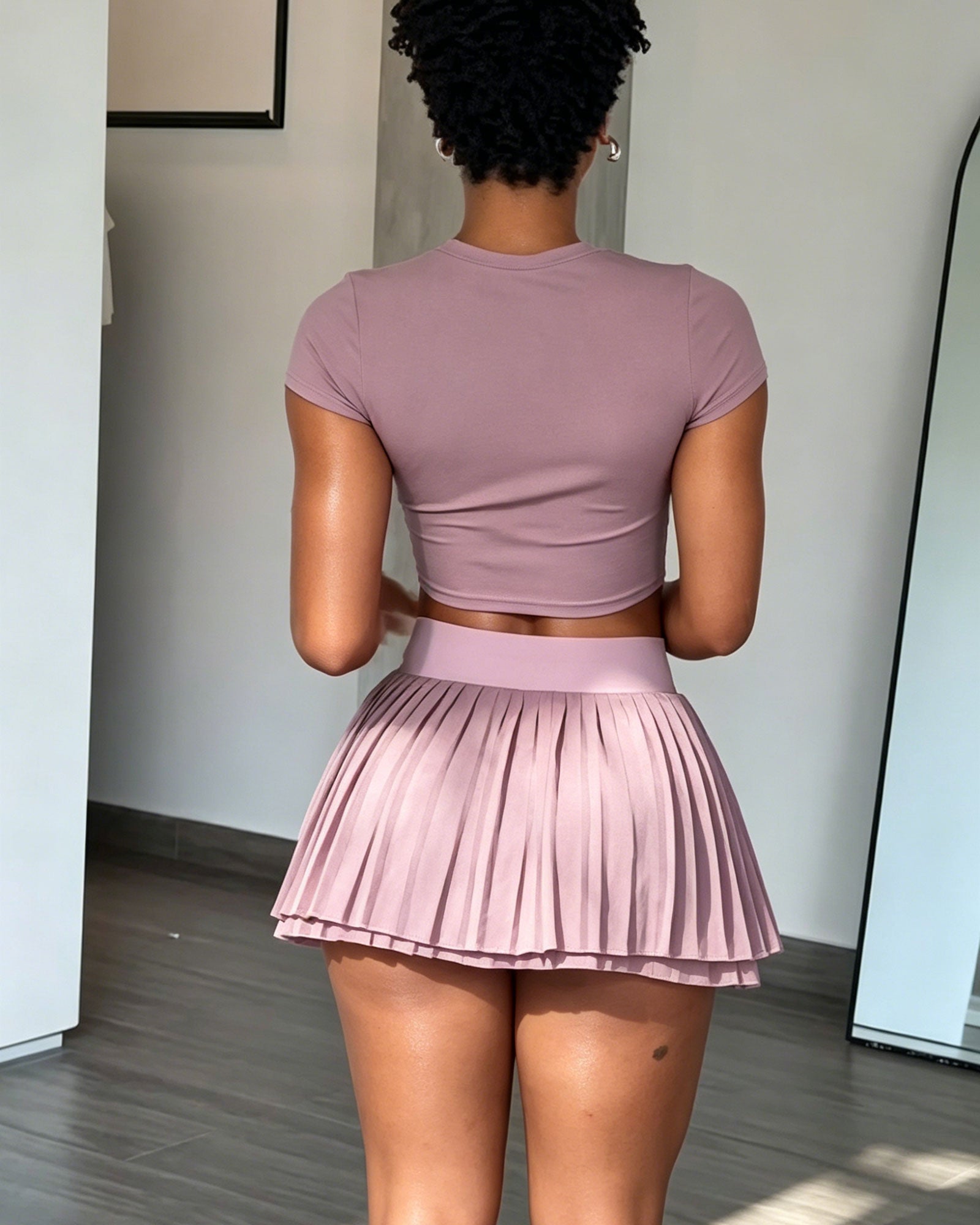 Short-Sleeve Crop Top & Pleated Mini Skirt Two-Piece Set