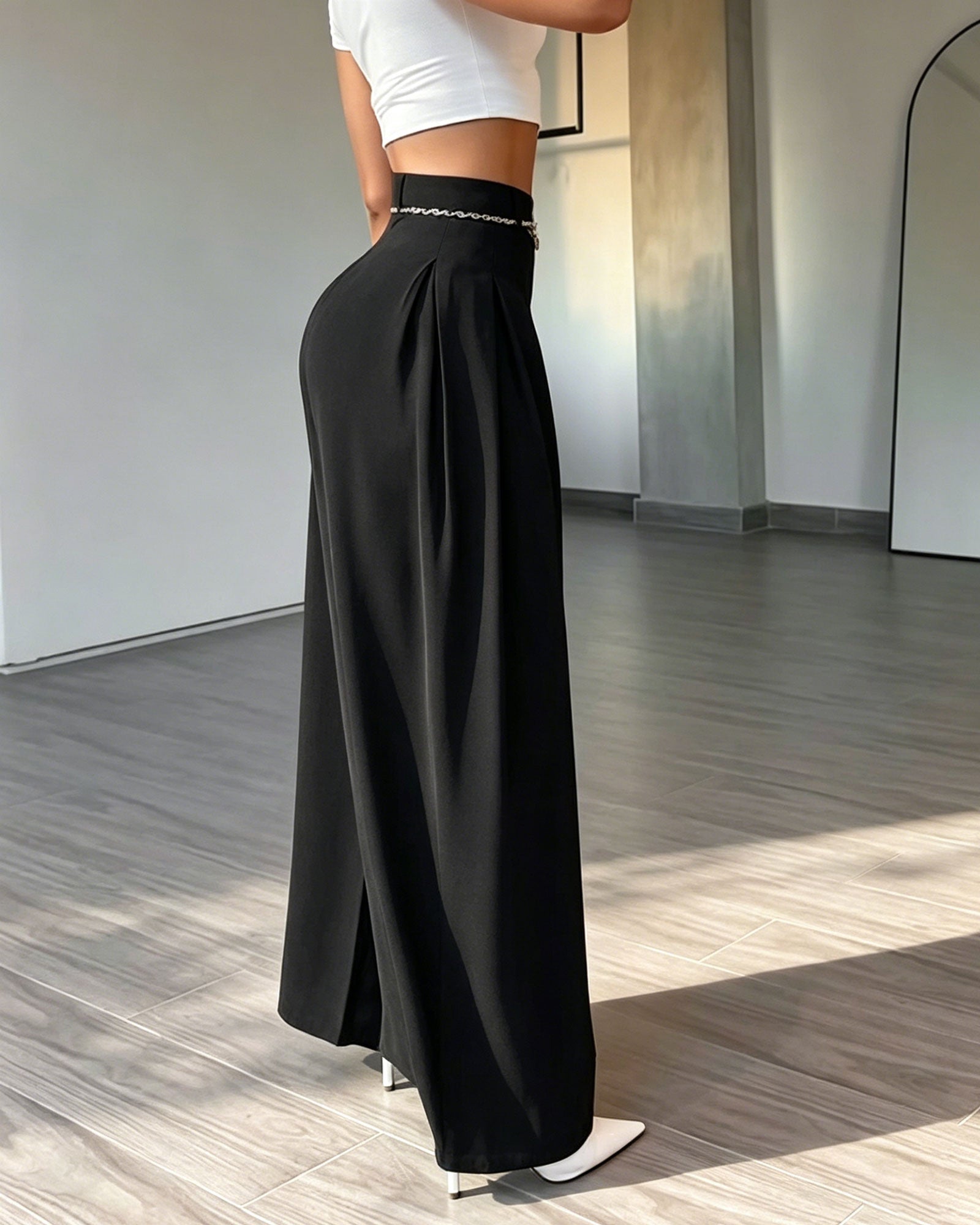 High-Waisted Pleated Wide-Leg Pants
