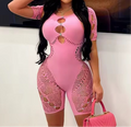 Juye Pink Short Sleeve Poster Girl Romper