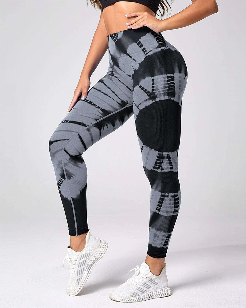 Seamless Tie Dye High Waisted Active Yoga Pants Grey