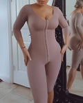 Mid-Length Sleeve Full Body Shaper with Bra RosyBrown