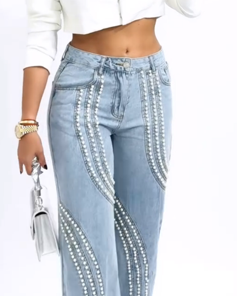 Ornament Trim Panelled Straight-Leg Jeans(pre-sale)