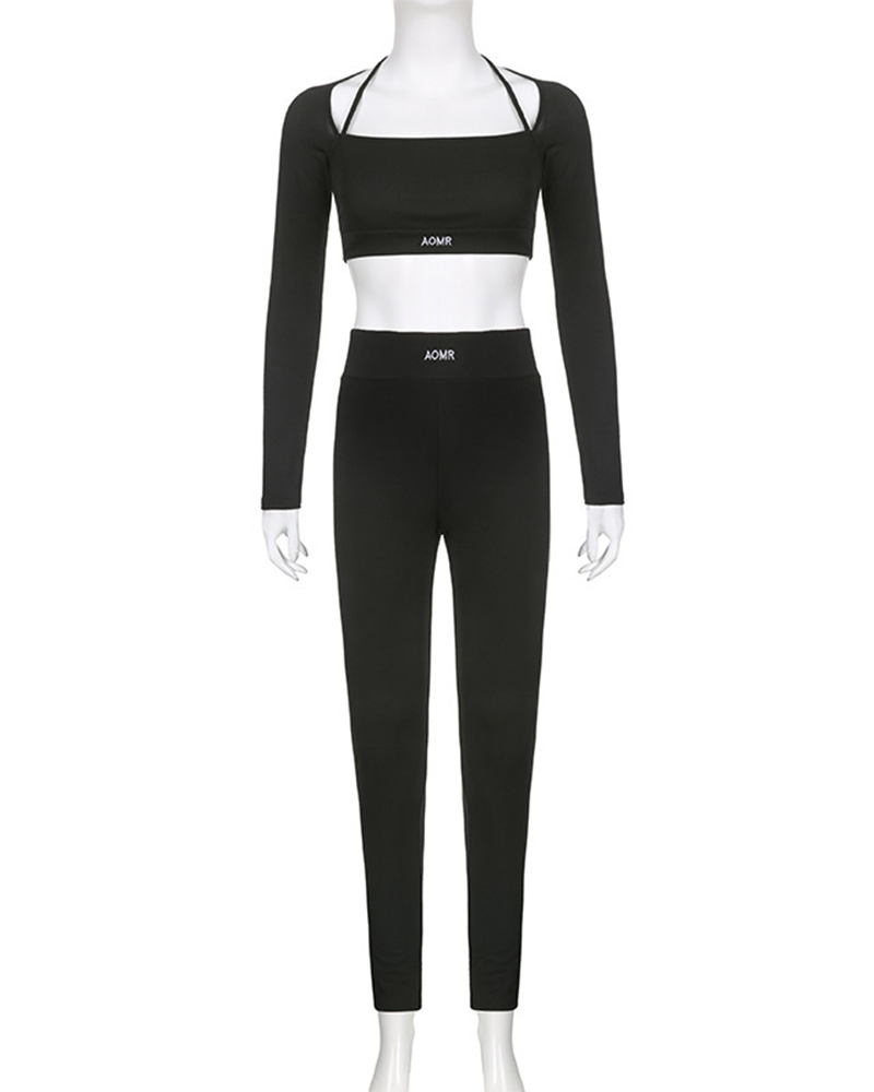 Solid Color Knitted Letter Tight Suits