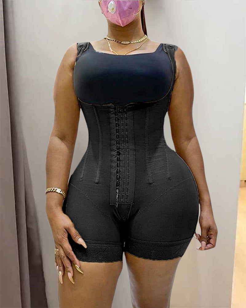 Fashion Double Pressure Abdominal Shaping Full Body Shapewear Black