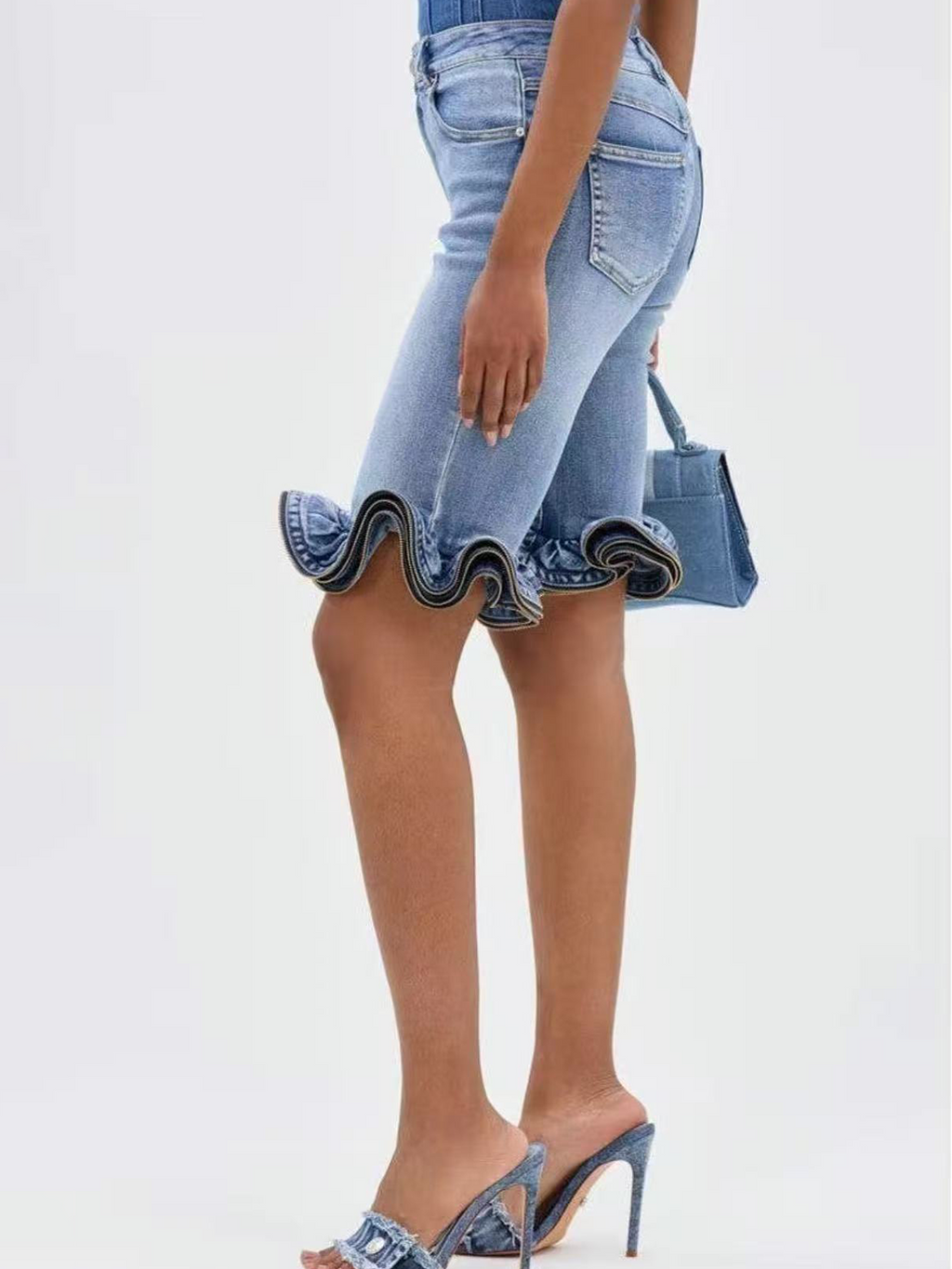 High Waisted Lace Denim Shorts