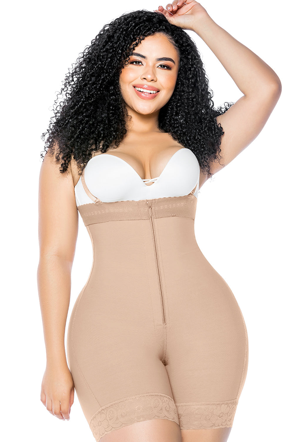Butt Lifter Belly Control Panties Crotch With Zipper Lace Shapewear Tan