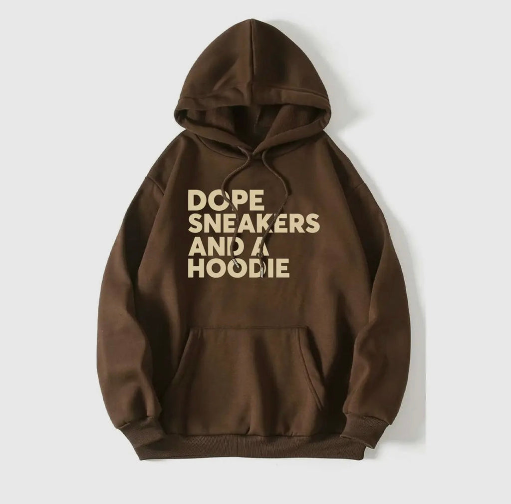 Dope Sneakers and a Hoodie Sweater Brown