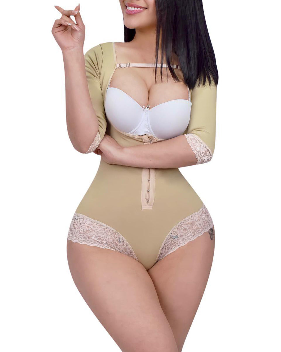Hook And Eye Closure Mid-sleeve Triangle Shapewear Tan