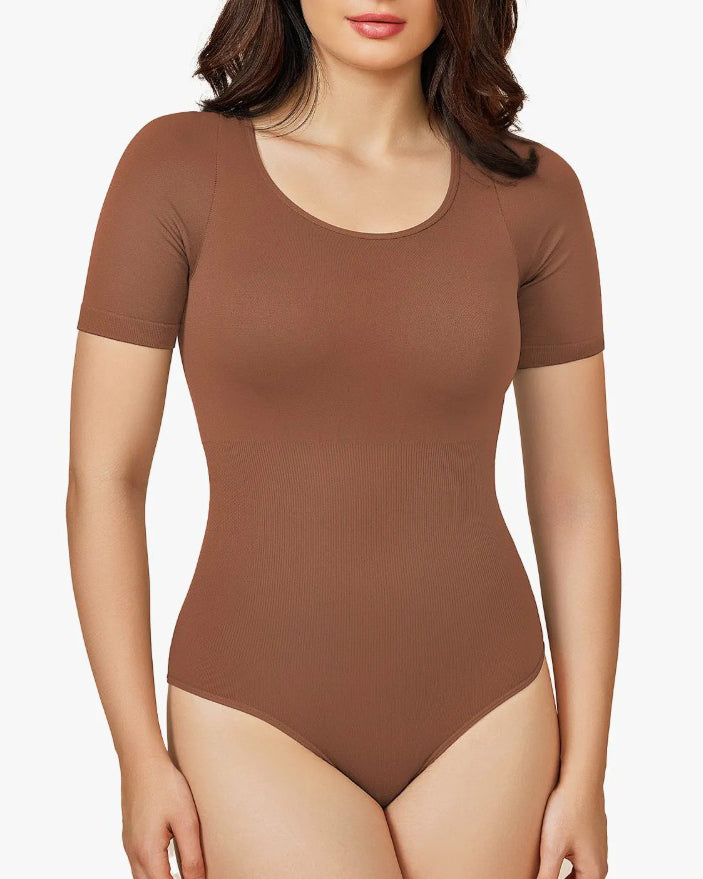 Round Neck Short Sleeve Slimming Shaping Thong Bodysuit Peru
