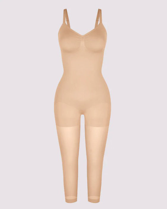 Seamless Sheer Mesh Tummy-Control Full Body Shaper Tan