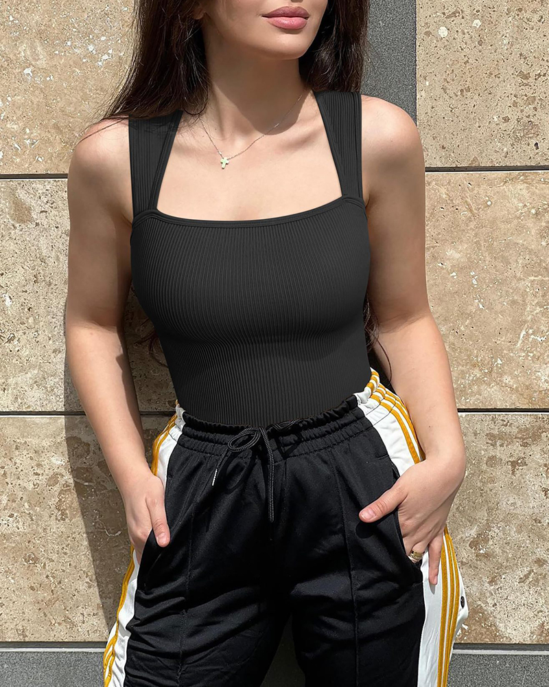 Seamless Ribbed Sleeveless Bodysuit Black