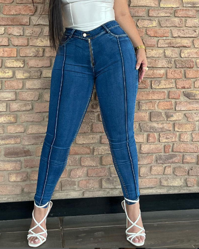 Women's Zipper Skinny Jeans (Pre-Sale) Lightblue