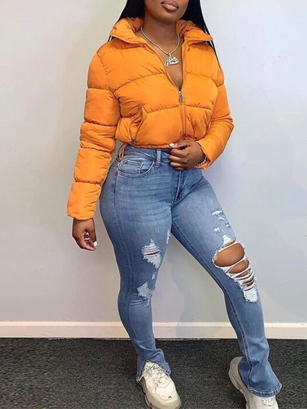 Solid Zip-Front Coat--Clearance Orange XL