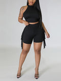 Sleeveless Top & Fringe Shorts Set--Clearance Black S