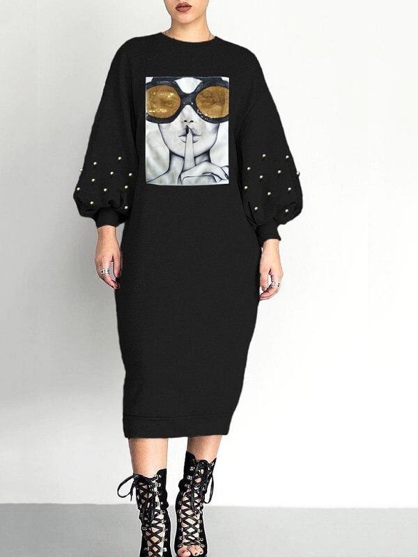 Quiet And Shine Sweatshirt Dress Black