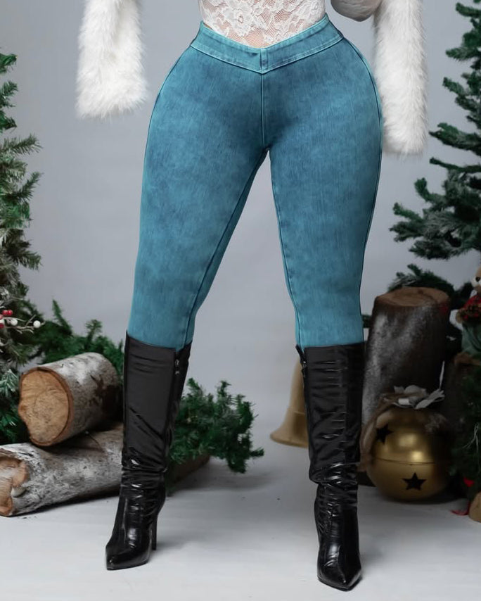 High Waist Skinny Butt Lifting Jeans Blue