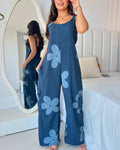 Women's Casual Sleeveless Wide Leg Jumpsuit Flowers