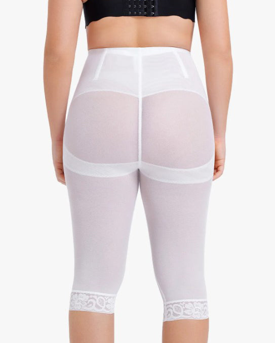 High Waist Lace Trim Sheer Mesh Shaper Pants