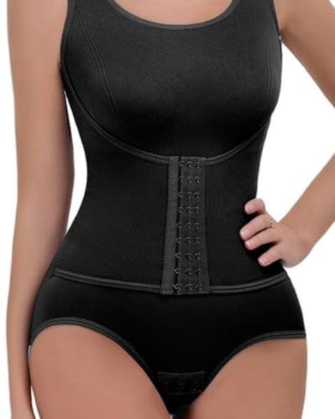 Seamless Comfortable Double-Layer Tummy Shaping Thong Bodysuit Black
