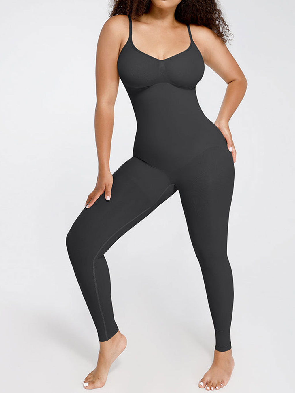 Seamless Waist-Breast Support Mid Thigh Body Shaper Black