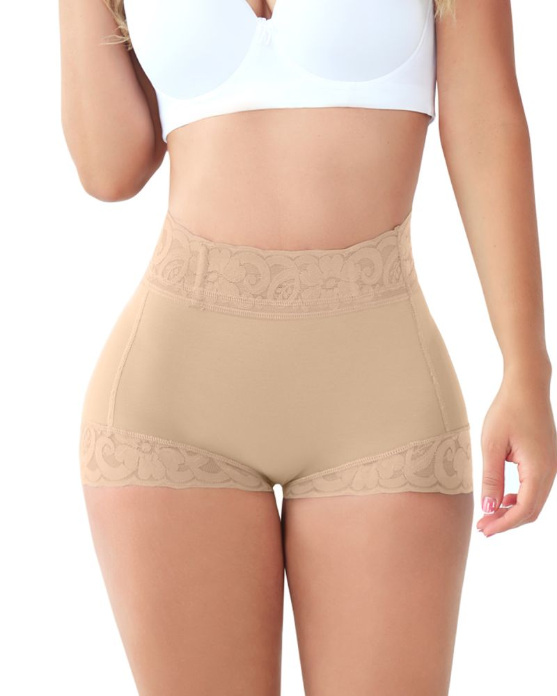Women High Waisted Sculpting Tummy Control Butt Lifter Shorts Tan
