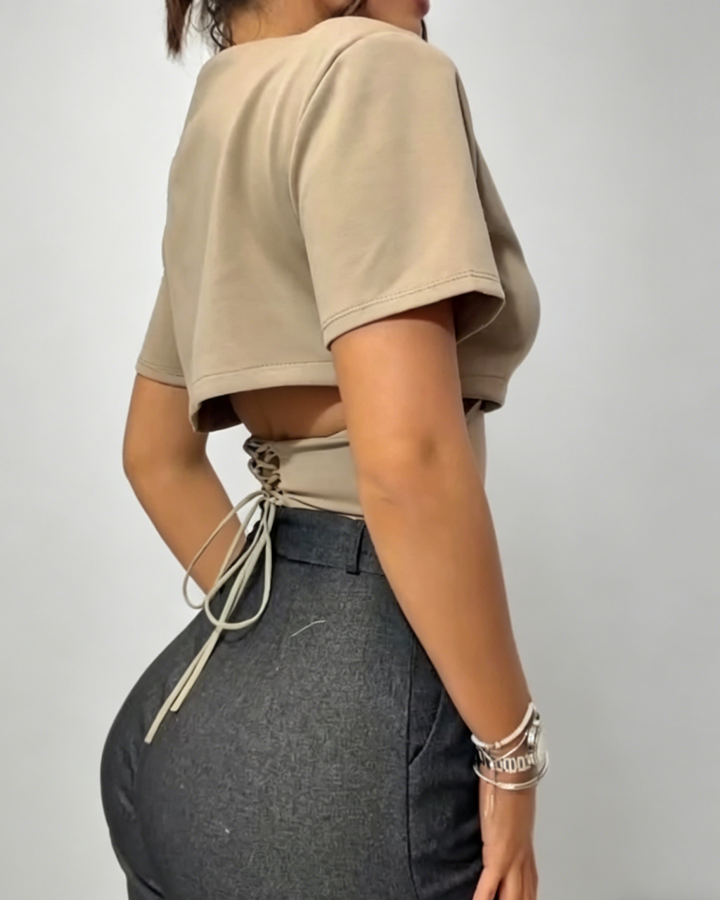 Corset Lace-Up Backless T-Shirt