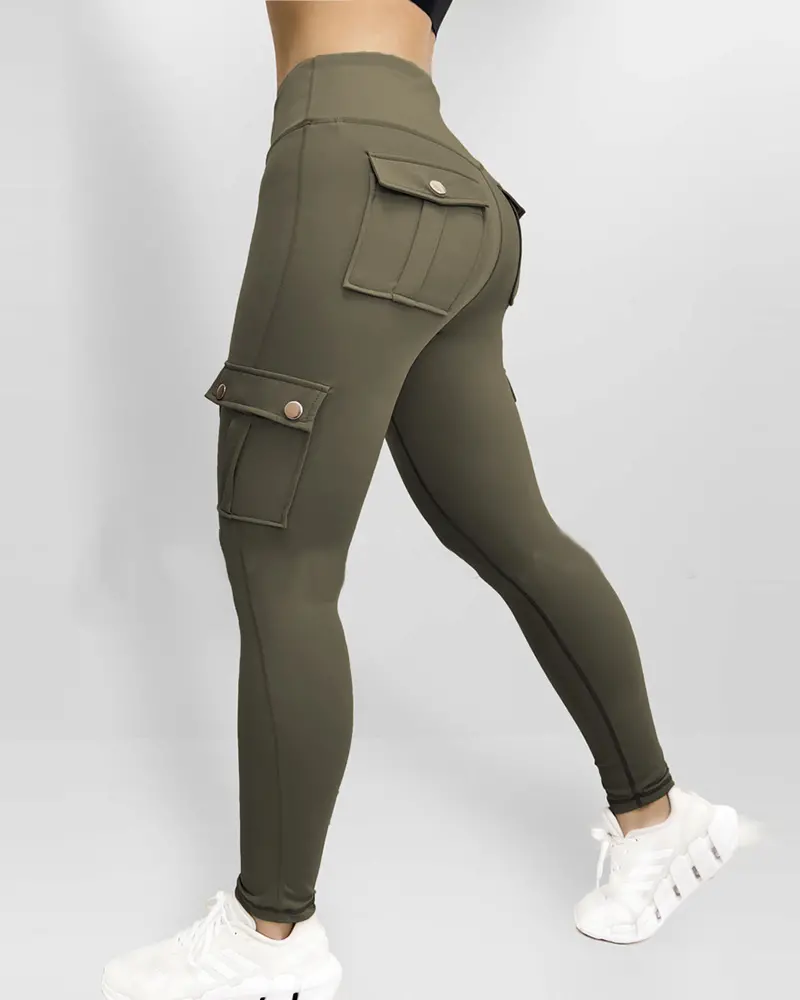 Pocket Design Butt Lifting Active Pants Olive