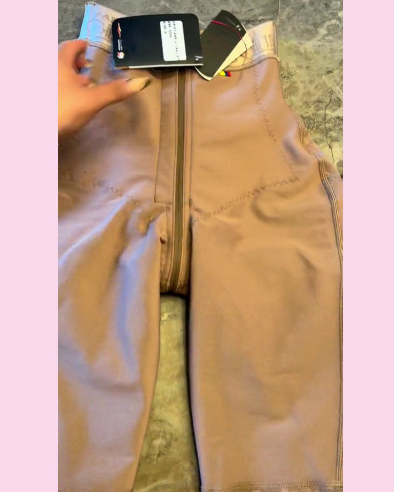 High Waist Tummy Control Compression Butt Lifting Zipper Shorts Tan