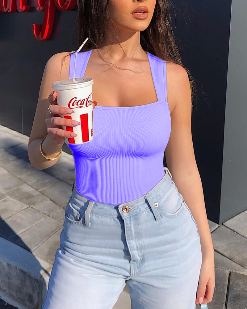 Seamless Ribbed Sleeveless Bodysuit Purple