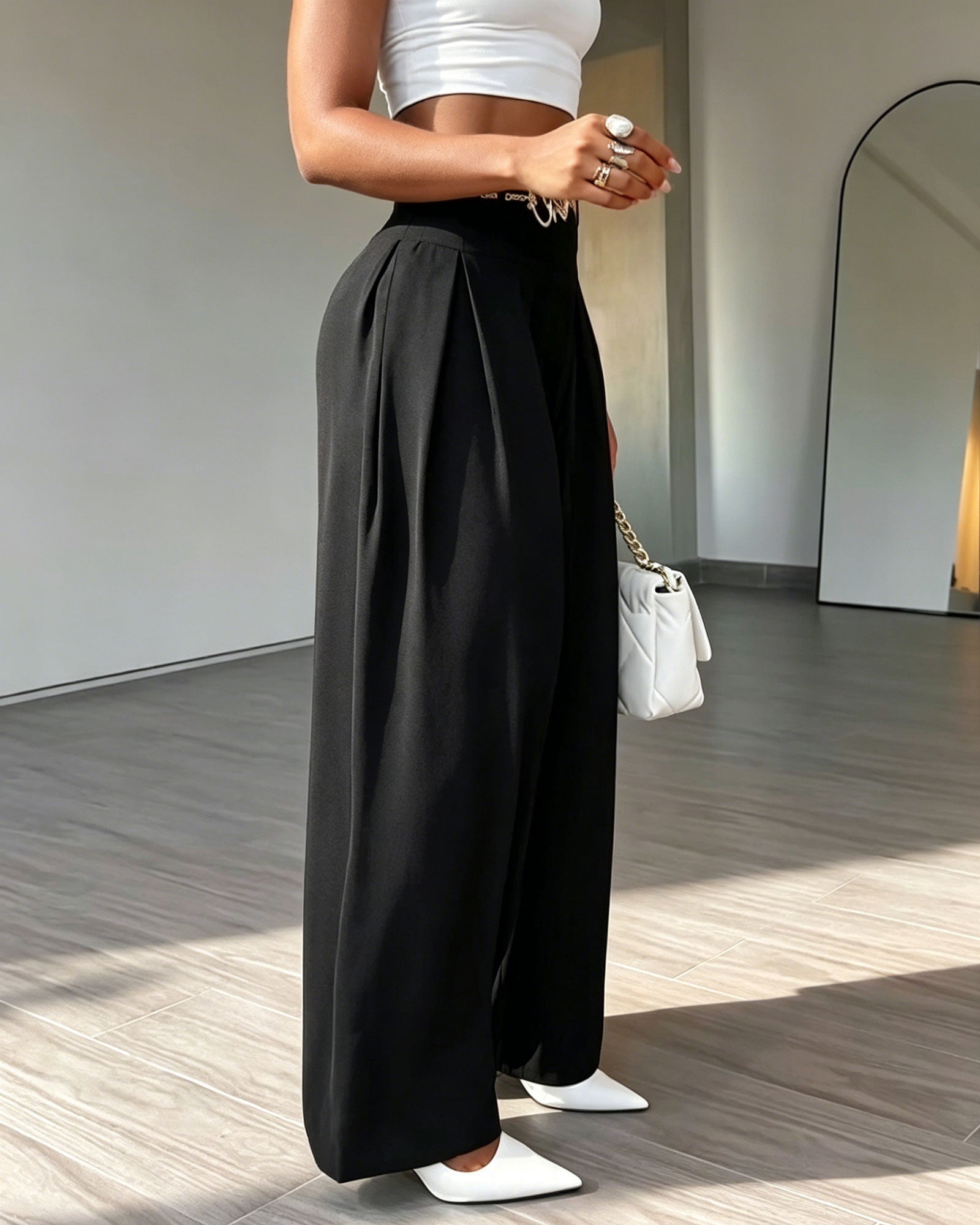 High-Waisted Pleated Wide-Leg Pants