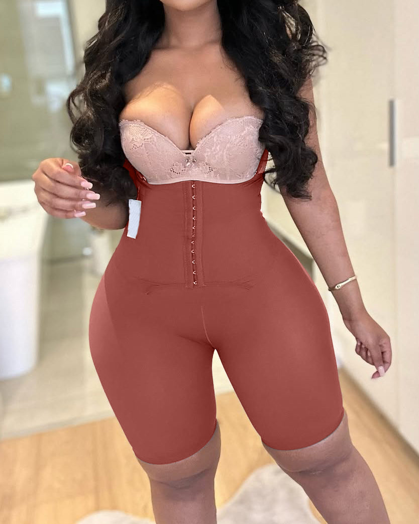 Comfort Double Layer Tummy Control Body Shaper with Straps Brown