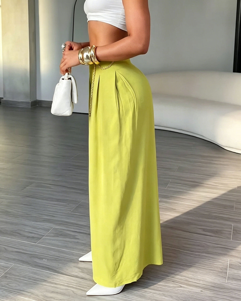 High-Waisted Pleated Wide-Leg Pants